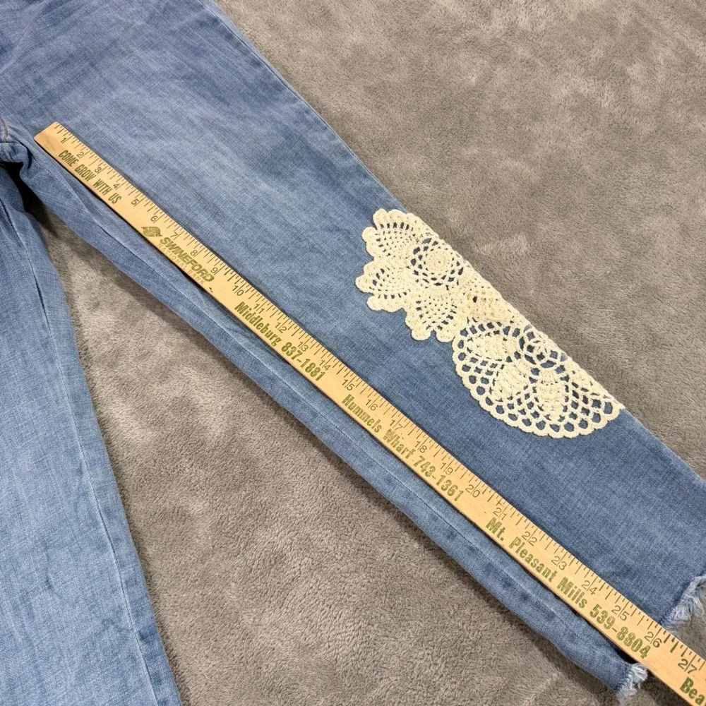 Chico's Jeans Women 12R Blue So Slimming Girlfriend Slim Leg Ankle Crochet Lace